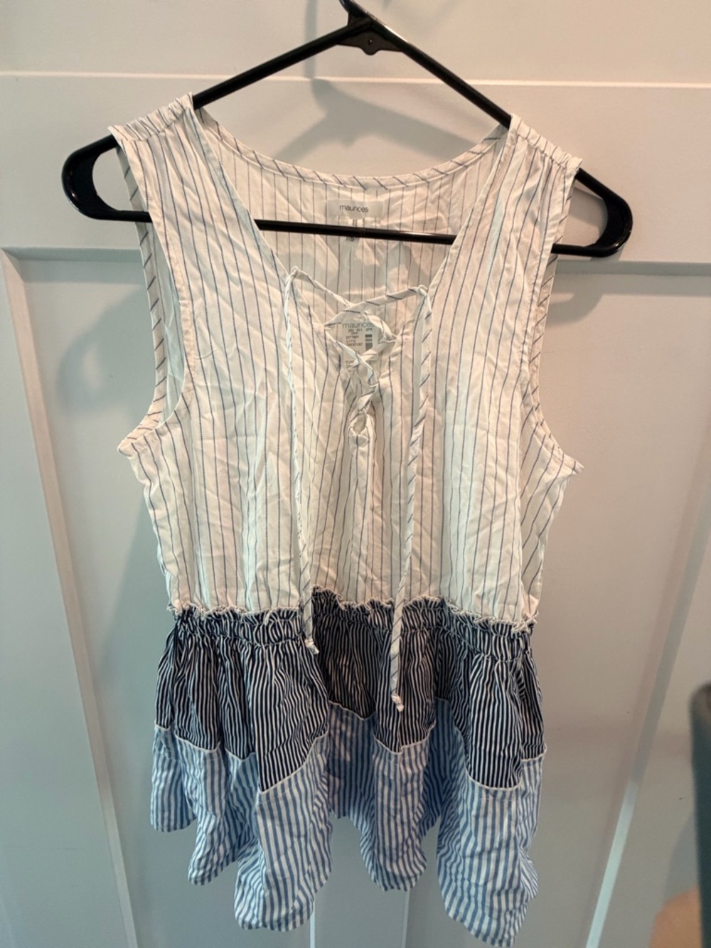 Maurices NWT Striped Sleeveless Peplum Top S Blue White Lace Up Summer Blouse